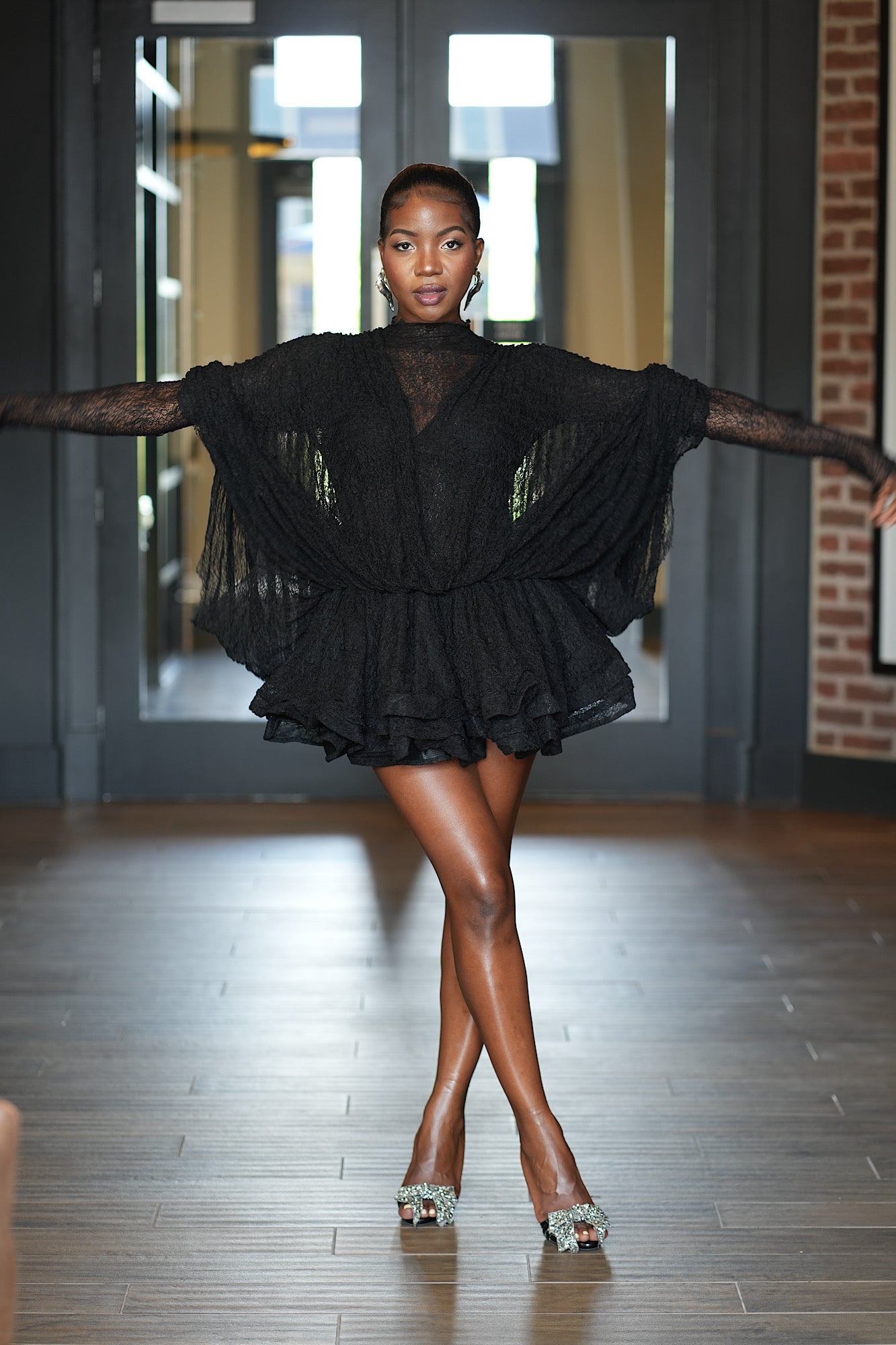 Romance in Lace Mini Gown -Black