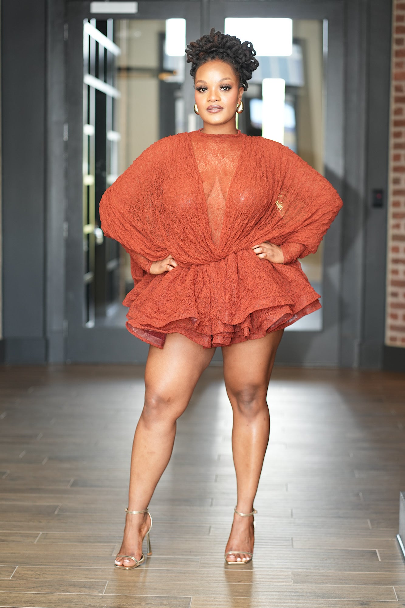 Romance In Lace Mini Gown - Rust