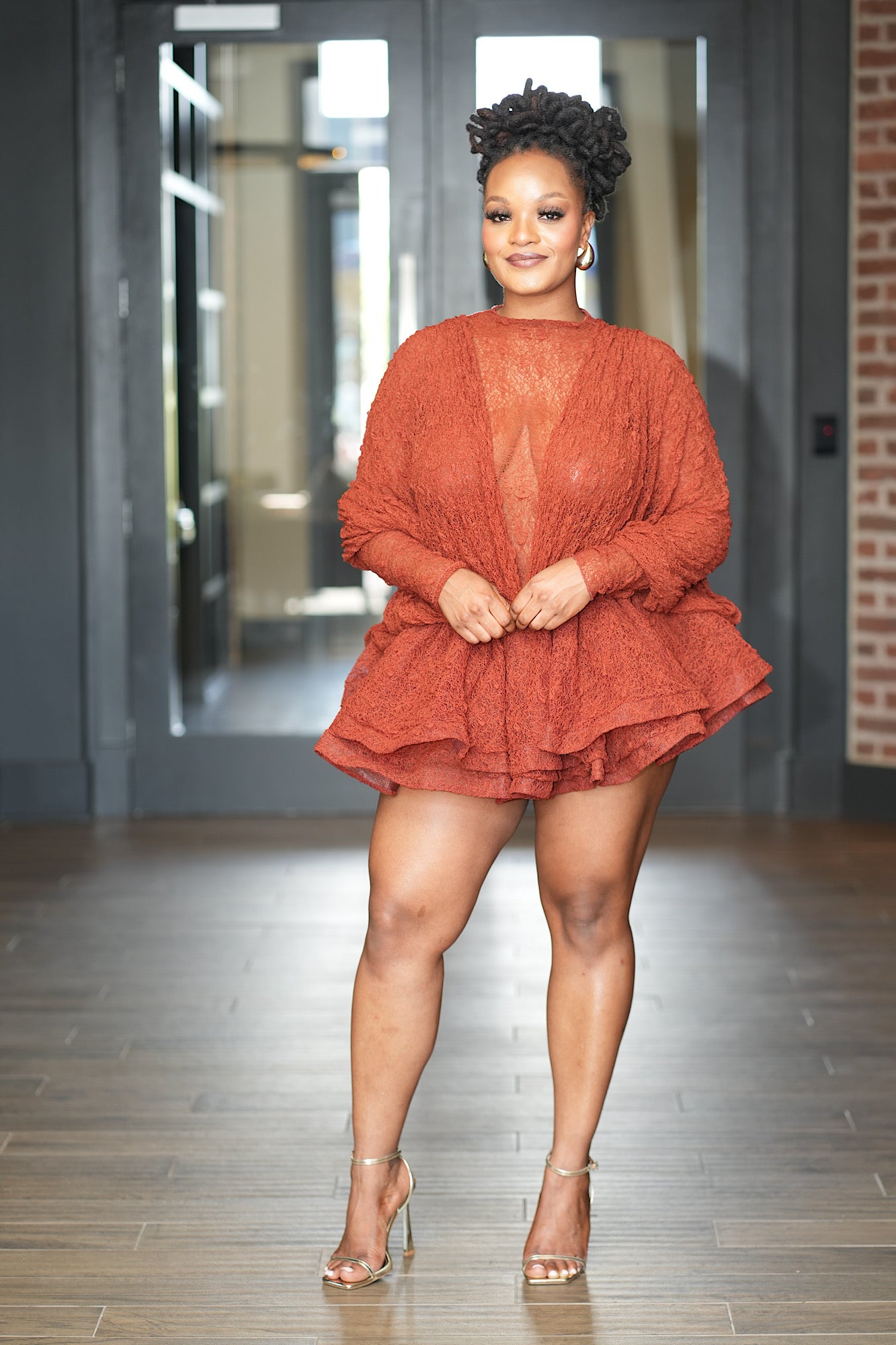 Romance In Lace Mini Gown - Rust